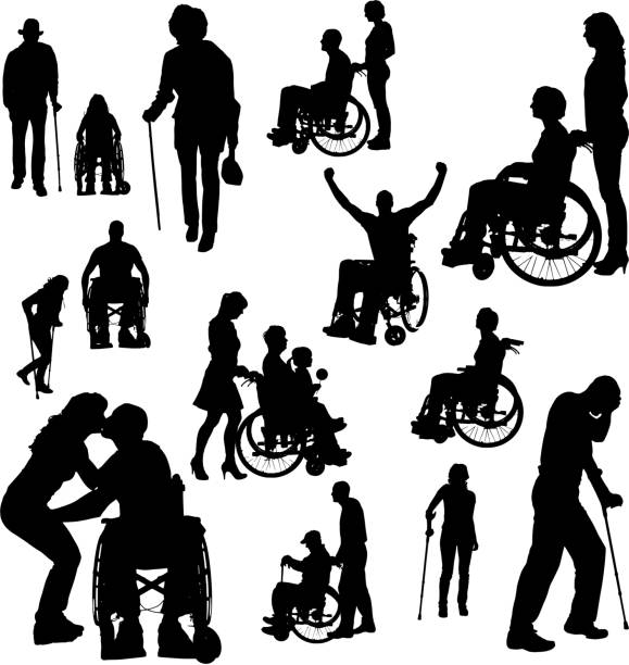 bildbanksillustrationer, clip art samt tecknat material och ikoner med vector silhouette of people. - wheelchair