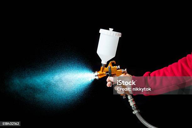 Airbrush Paint Sprayer On Black Stock Photo - Download Image Now - Painting - Activity, Car, Paint