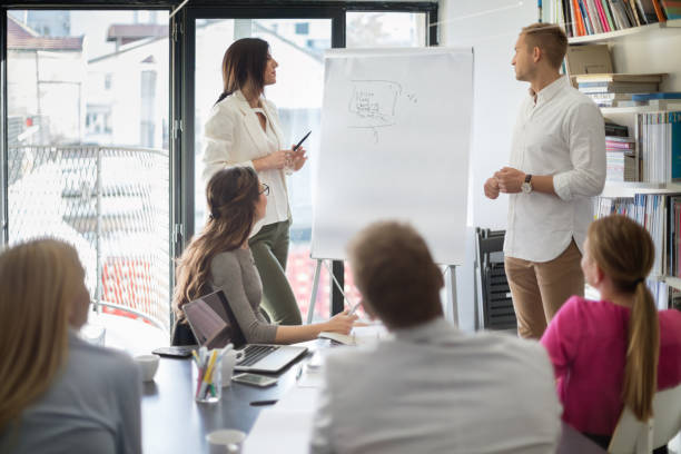 Businesswoman in front of flipchart