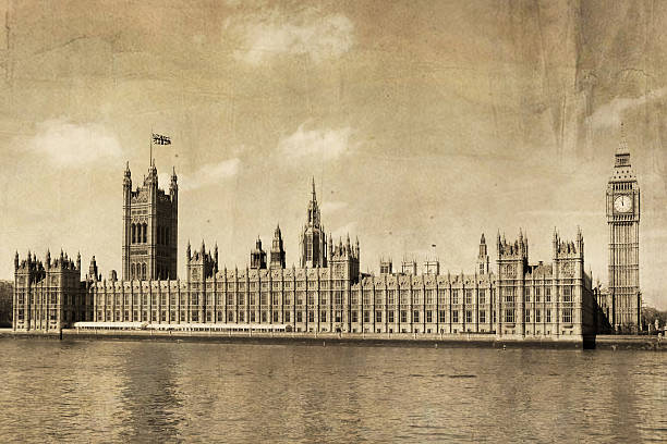 Vintage,  view of London, Big Ben & Houses of Parliament