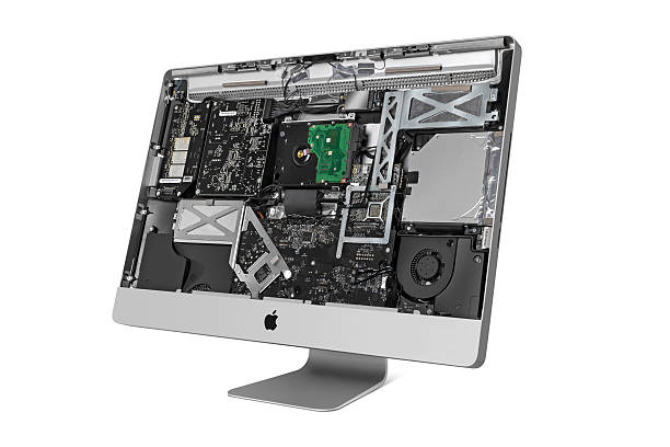 iMac Parts Miami, Florida, USA - July 27, 2014 : iMac parts. A look inside an iMac. The iMac was photographed in my studio on a white background. computer case stock pictures, royalty-free photos & images