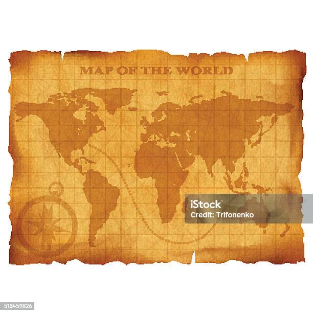 Old Vintage World Map Ancient Manuscript Grunge Paper Texture Stock Illustration - Download Image Now