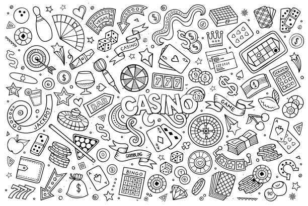 Doodles cartoon set of Casino objects vector art illustration