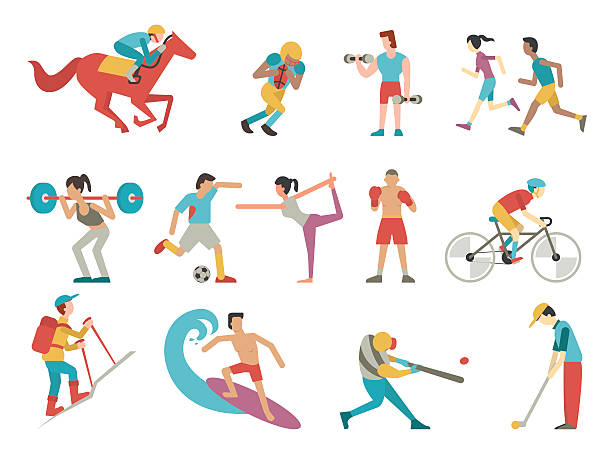 ilustraciones, imágenes clip art, dibujos animados e iconos de stock de personas de deportes - healthy lifestyle men boxing dumbbell