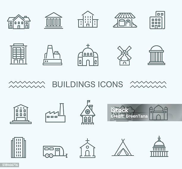 Buildings Icons Set Stock Illustration - Download Image Now - Village, Mansion, Building Exterior