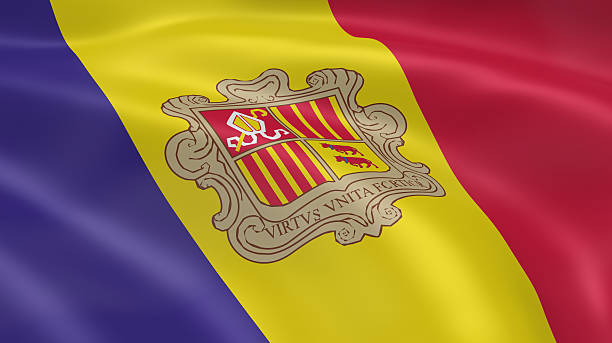 istock Andorran flag in the wind 518467459