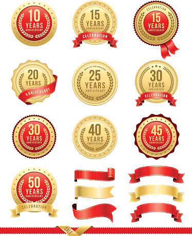 Vector illustration of the anniversary gold badge set.