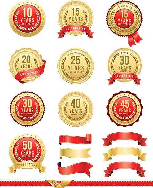 Anniversary Gold Badge Set Vector illustration of the anniversary gold badge set. 20 29 years stock illustrations