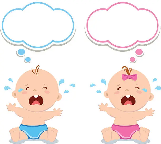 Vector illustration of Little baby boy and girl crying