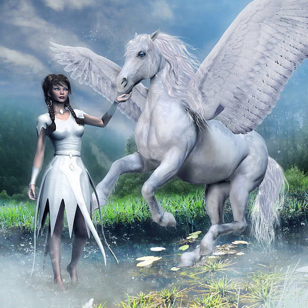 istock Girl and a white winged horse 518473530