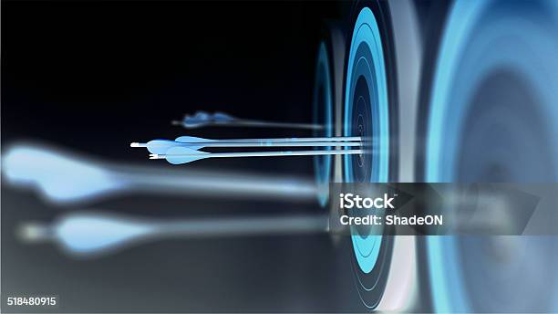 Three Artstic Pack Of Arrows Hit Targets Stock Photo - Download Image Now - Sports Target, Abstract, Accuracy