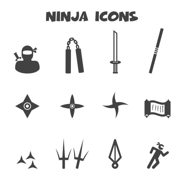 illustrations, cliparts, dessins animés et icônes de ninja icônes - nunchaku