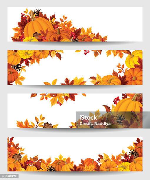 Vector Banners With Orange Pumpkins And Autumn Leaves Stock Illustration - Download Image Now