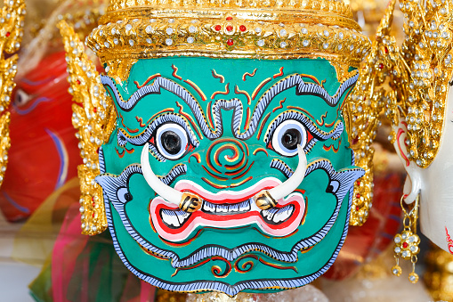Tosakan face. Thai Traditional Mask (Hua Khon) Used in Thai traditional dance of the Ramayana