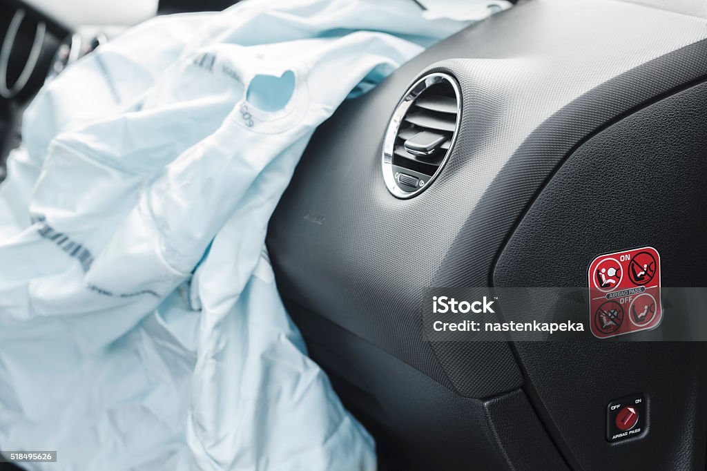 Autounfall air-Tasche, blau, Inschrift Airbag - Lizenzfrei Airbag Stock-Foto