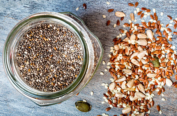 istock Mixed seeds and a jar of chia seeds 518495948