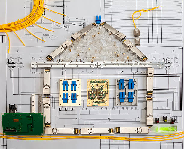 sfp rede módulos para a rede mudar a forma de casa - computer plan engineer fiber imagens e fotografias de stock