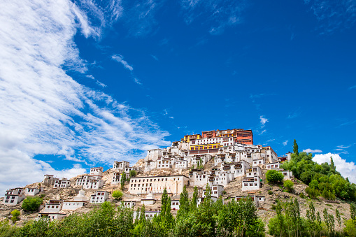 Thikse Monastery (also Thiksay Gompa) is a monastery affiliated with the Gelug sect of Tibetan Buddhism. It is located on top of a hill in Thiksey village, approximately 19 kilometres east of Leh in Ladakh, India. It is located at an altitude of 3,600 metres (11,800 ft) in the Indus Valley. 