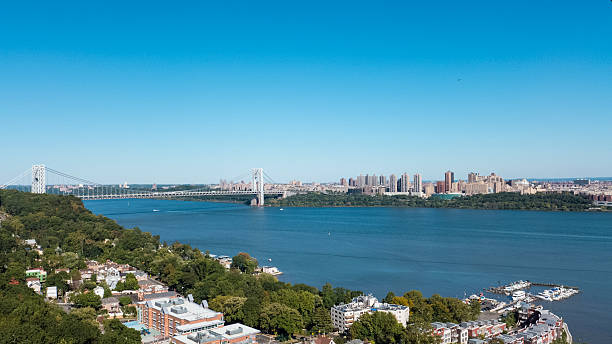 Blue skies over Manhattan and Northern NJ stock photo
