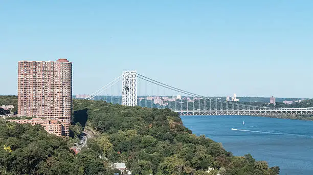 View from Fort Lee, NJ with George Washington Bridge in the Background and a High Rise Building