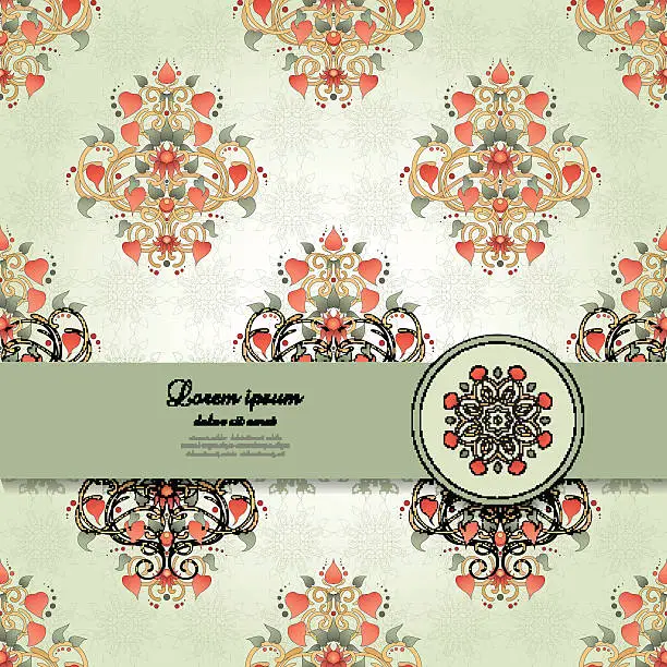 Vector illustration of Vector card with floral symmetrical elements