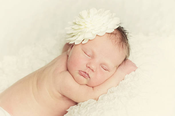 Newborn Baby Girl Sleeping Peacefully stock photo
