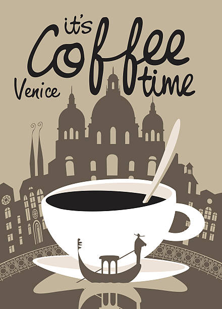 ilustraciones, imágenes clip art, dibujos animados e iconos de stock de café venecia - gondolier engraving engraved image illustration and painting