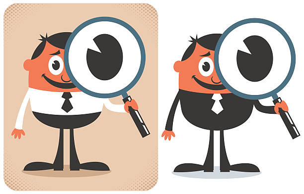 ilustrações, clipart, desenhos animados e ícones de pesquisa de - low scale magnification glass men businessman