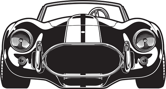 Front view of a 1965 Shelby Cobra. File is organized into layers and download includes: JPG, PDF, and EPS formats.