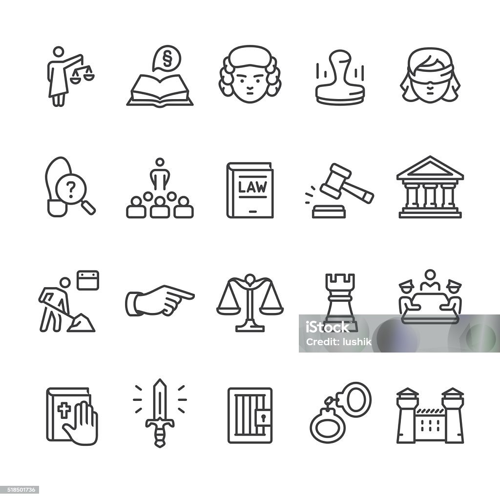 Law & Court vector icon set Law, Legal System & Court related vector icon set. Icon Symbol stock vector