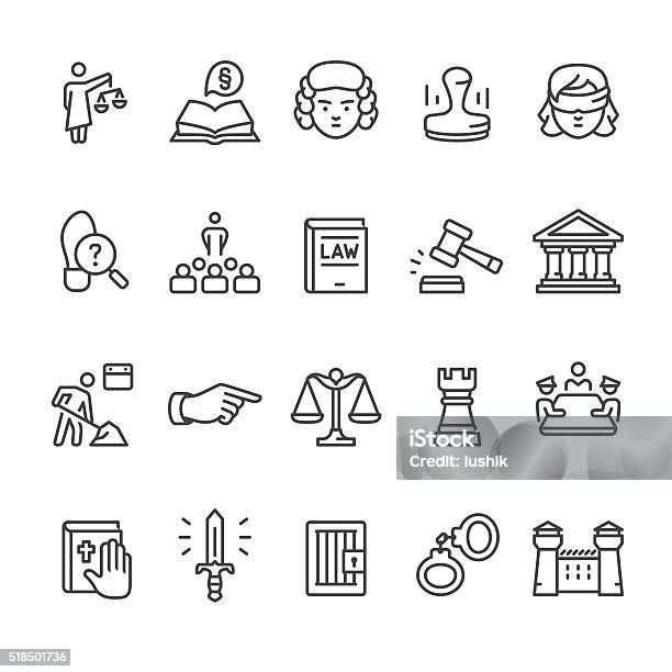 Law Court Vector Icon Set Stock Illustration - Download Image Now - Icon Symbol, Justice - Concept, Lady Justice