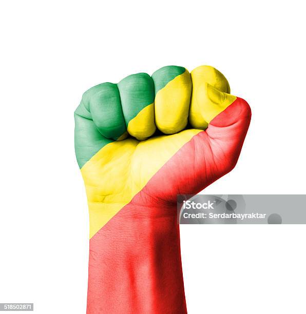 Fist Of Republic Of Congo Flag Painted Stock Photo - Download Image Now - Adult, Aggression, Authority