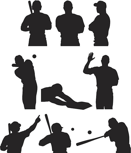 ilustrações, clipart, desenhos animados e ícones de várias poses de jogador de beisebol - baseballs baseball isolated backgrounds