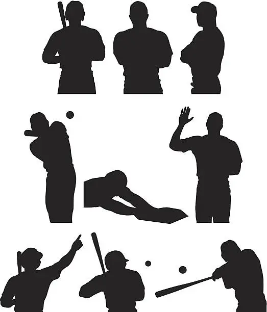 Vector illustration of Various poses of baseball player