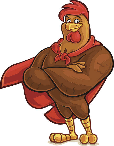 Super Rooster A good looking superhero chicken animal muscle stock illustrations