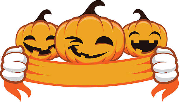 pumpkins holding banner - ian stock illustrations