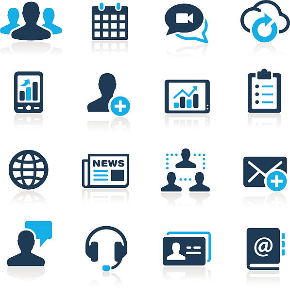 technologie und geschäft icons-blaue serie - wireless technology transfer image cloud symbol stock-grafiken, -clipart, -cartoons und -symbole