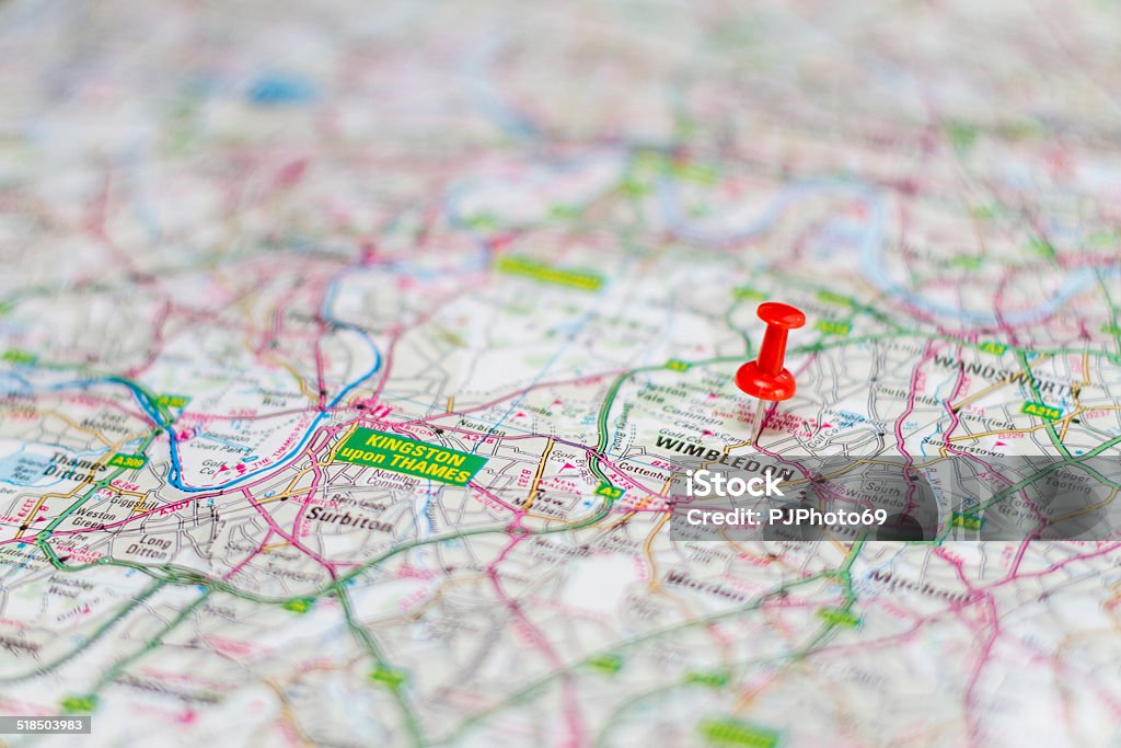 Travel destination - Wimbledon Travel destination - Road map of Wimbledon Area with pushpin Wimbledon Stock Photo
