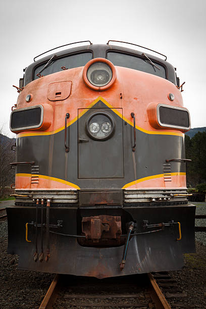 Close up on the front of a locomotive engine. stock photo