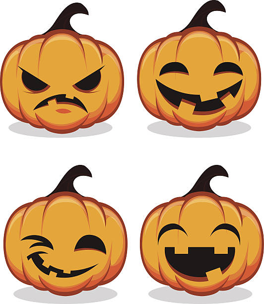 Pumpkin Faces A series of face expressions of an animated pumpkin ian stock illustrations