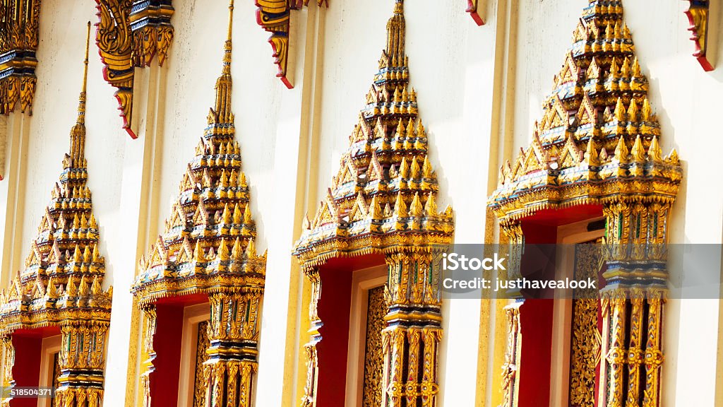 Thai windows Thai windows of temple Wat Siri Kamalawat in Bangkok Ladparo Architecture Stock Photo