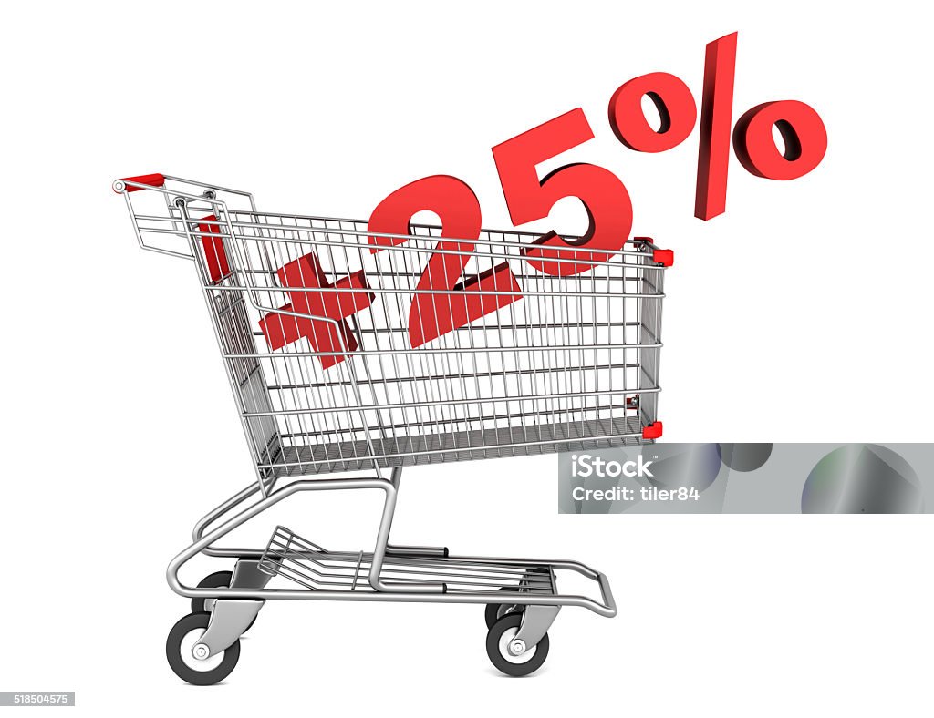 shopping cart with plus 25 percent sign isolated on white shopping cart with plus 25 percent sign isolated on white background Chrome Stock Photo