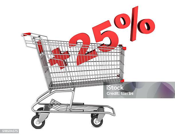 Shopping Cart With Plus 25 Percent Sign Isolated On White Stock Photo - Download Image Now