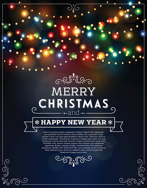 Christmas Lights Bokeh Background Christmas lights background with greeting and sample text.  EPS10 file contains transparencies.  Ai10 file, hi res jpeg and jpeg with no text is included.  Scroll down to see more of my designs linked below. fairy lights stock illustrations
