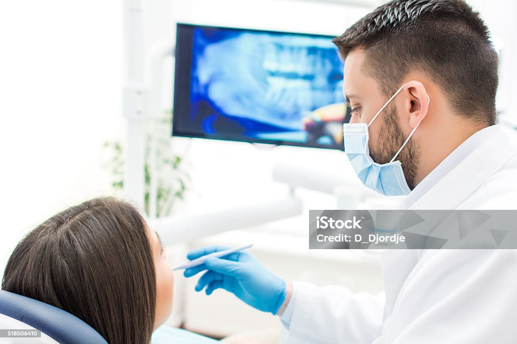 At the dentist Young woman at the dentist. Adult Stock Photo