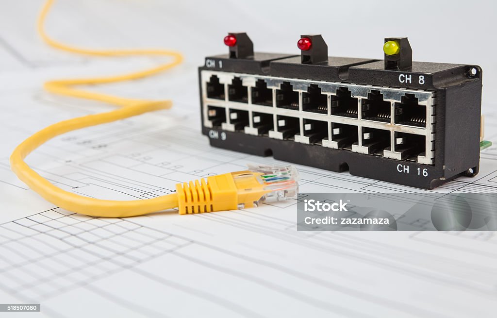 Utp Cable Switch Hub Router Network Switch And Utp Ethernet Cable Stock Photo - Download Image Now ...