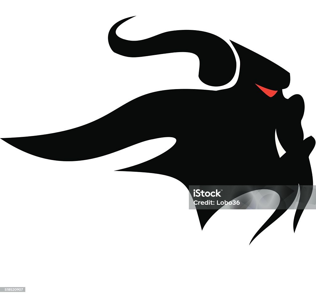 Beast Head A cartoon profile/silhouette of a beast with a semi human/semi bulls head. It has horns and red eyes. Bull - Animal stock vector