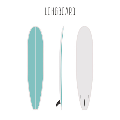 Vector surf long board with three sides. Blank template. Three projections