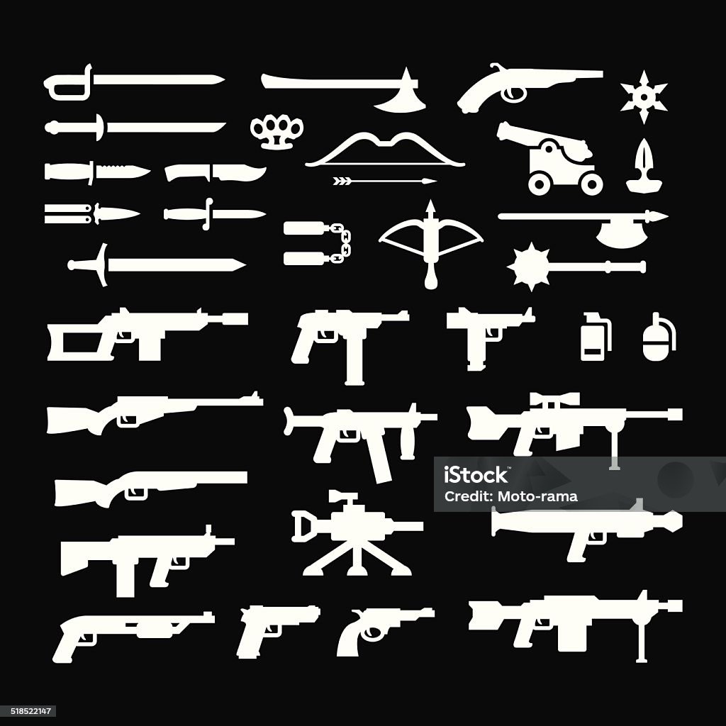 Set icons of weapons Set icons of weapons isolated on black. This illustration - EPS10 vector file. Gun stock vector