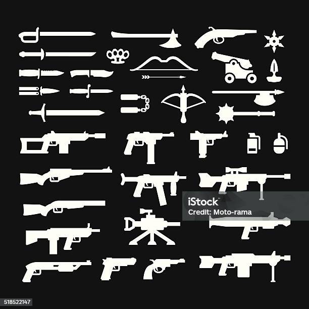 Set Icons Of Weapons Stock Illustration - Download Image Now - Gun, Aggression, Archery Bow
